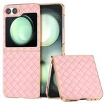 Per Samsung Galaxy Z Flip6 Custodia per telefono in PU con struttura elettrolitica e trama intrecciata (rosa)
