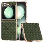Per Samsung Galaxy Z Flip6 Custodia per telefono in PU con struttura in metallo galvanizzato (verde)