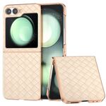 Per Samsung Galaxy Z Flip6 Custodia per telefono in PU con struttura in tessuto elettrolitico (beige)
