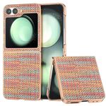 Per Samsung Galaxy Z Flip6 Custodia per telefono in PU con struttura a reticolo colorato e cornice elettrolitica (mandarino)