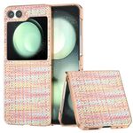 Per Samsung Galaxy Z Flip6 Custodia per telefono in PU con struttura a reticolo colorato e placcata (rosa)
