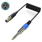 Cavo adattatore a spirale Mini XLR a 3 pin a 6,35 mm per microfono stereo, lunghezza: 0,5 m (nero)