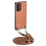 Per Samsung Galaxy S24+ 5G Custodia per telefono con cover posteriore in pelle con trama in fibra di carbonio e tracolla (marrone)