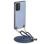 Per Samsung Galaxy S24+ 5G Custodia per telefono con cover posteriore in pelle con trama in fibra di carbonio e tracolla (blu)