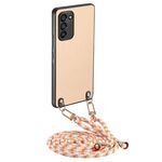 Per Samsung Galaxy S23 5G Custodia per telefono con cover posteriore in pelle con trama in fibra di carbonio e tracolla (cachi)