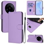 Per Xiaomi 14 Ultra 5G Custodia per telefono in pelle tinta unita con cordino (viola lavanda)