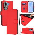 Per OPPO Reno11 5G Custodia per telefono in pelle tinta unita con cordino (rosso)