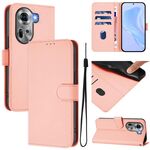 Per OPPO Reno11 5G Custodia per telefono in pelle tinta unita con cordino (rosa)