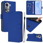 Per OPPO Reno11 5G Custodia per telefono in pelle tinta unita con cordino (blu scuro)