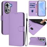 Per OPPO Reno11 5G Custodia per telefono in pelle tinta unita con cordino Global Skin Feel (viola lavanda)