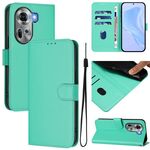 Per OPPO Reno11 5G Custodia per telefono in pelle tinta unita con cordino (verde)