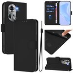 Per OPPO Reno11 5G Custodia per telefono in pelle tinta unita con cordino (nero)