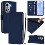 Per OPPO Reno11 5G Custodia per telefono in pelle tinta unita con cordino (blu navy)