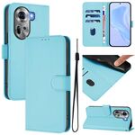 Per OPPO Reno11 5G Custodia per telefono in pelle tinta unita con cordino Global Skin Feel (blu cielo)