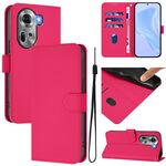 Per OPPO Reno11 5G Custodia per telefono in pelle tinta unita con cordino (rosso rosa)