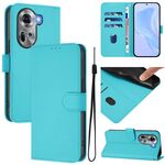Per OPPO Reno11 5G Custodia per telefono in pelle tinta unita con cordino (Lake Blue)