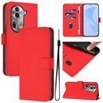 Per OPPO Reno11 Pro 5G Custodia per telefono in pelle tinta unita con cordino (rosso)