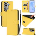 Per OPPO Reno11 Pro 5G Custodia per telefono in pelle tinta unita con cordino (giallo limone)