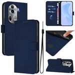 Per OPPO Reno11 Pro 5G Custodia per telefono in pelle tinta unita con cordino (blu navy)