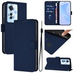 Per OPPO Reno11 F 5G Custodia per telefono in pelle tinta unita con cordino (blu navy)