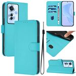 Per OPPO Reno11 F 5G Custodia per telefono in pelle tinta unita con cordino (blu lago)