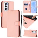 Per OPPO Reno12 5G Custodia per telefono in pelle tinta unita con cordino (rosa)