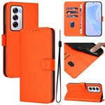 Per OPPO Reno12 5G Custodia per telefono in pelle tinta unita con cordino (arancione)