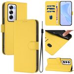 Per OPPO Reno12 5G Custodia per telefono in pelle tinta unita con cordino Global Skin Feel (giallo limone)