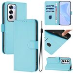 Per OPPO Reno12 5G Custodia per telefono in pelle tinta unita con cordino Global Skin Feel (blu cielo)