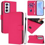 Per OPPO Reno12 5G Custodia per telefono in pelle tinta unita con cordino (rosso rosa)