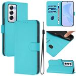 Per OPPO Reno12 5G Custodia per telefono in pelle tinta unita con cordino (Lake Blue)