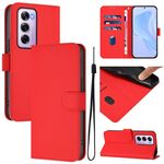 Per OPPO Reno12 Pro 5G Custodia per telefono in pelle tinta unita con cordino (rosso)