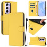 Per OPPO Reno12 Pro 5G Custodia per telefono in pelle tinta unita con cordino (giallo limone)