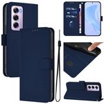 Per OPPO Reno12 Pro 5G Custodia per telefono in pelle tinta unita con cordino (blu navy)
