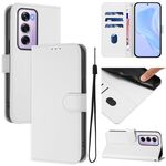 Per OPPO Reno12 Pro 5G Custodia per telefono in pelle tinta unita con cordino (bianco)