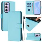 Per OPPO Reno12 Pro 5G Custodia per telefono in pelle tinta unita con cordino Global Skin Feel (blu cielo)