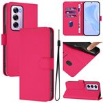 Per OPPO Reno12 Pro 5G Custodia per telefono in pelle tinta unita con cordino (rosso rosa)