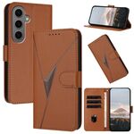 Per Samsung Galaxy S24+ 5G Custodia in pelle con fibbia a motivo triangolare (marrone)