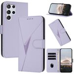 Per Samsung Galaxy S22 Ultra 5G Custodia in pelle con fibbia a motivo triangolare (viola chiaro)