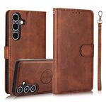 Per Samsung Galaxy S24+ 5G Custodia in pelle con retro magnetico staccabile 2 in 1 con texture in vitello (marrone)