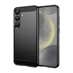 Per Samsung Galaxy S25+ 5G Custodia per telefono in TPU con texture spazzolata in fibra di carbonio (nero)