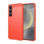 Per Samsung Galaxy S25+ 5G Custodia per telefono in TPU con texture spazzolata in fibra di carbonio (rosso)