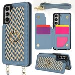 Per Samsung Galaxy S22 5G Custodia per telefono con doppia fessura per carta posteriore e copertura completa con tracolla (blu)