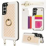 Per Samsung Galaxy S22+ 5G Custodia per telefono con doppia fessura per carta posteriore e copertura completa con tracolla (bianco)