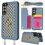 Per Samsung Galaxy S22+ 5G Custodia per telefono con doppia fessura per carta posteriore e copertura completa con tracolla (blu)