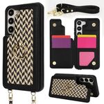 Per Samsung Galaxy S23 5G Custodia per telefono con doppia fessura per carta posteriore e copertura completa con tracolla (nero)