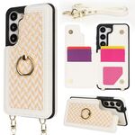 Per Samsung Galaxy S23 5G Custodia per telefono con doppia fessura per carta posteriore e copertura completa con tracolla (bianco)