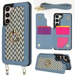 Per Samsung Galaxy S23 5G Custodia per telefono con doppia fessura per carta posteriore e copertura completa con tracolla (blu)