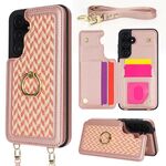 Per Samsung Galaxy S23 FE 5G Custodia per telefono con doppia fessura per carta posteriore e copertura completa con tracolla (oro rosa)
