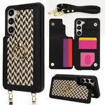 Per Samsung Galaxy S23+ 5G Custodia per telefono con doppia fessura per carta posteriore e copertura completa con tracolla (nero)